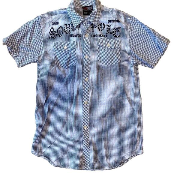 Southpole Other - Southpole Casual Shirt Mens Medium Blue White Check Pockets Collared Button Down